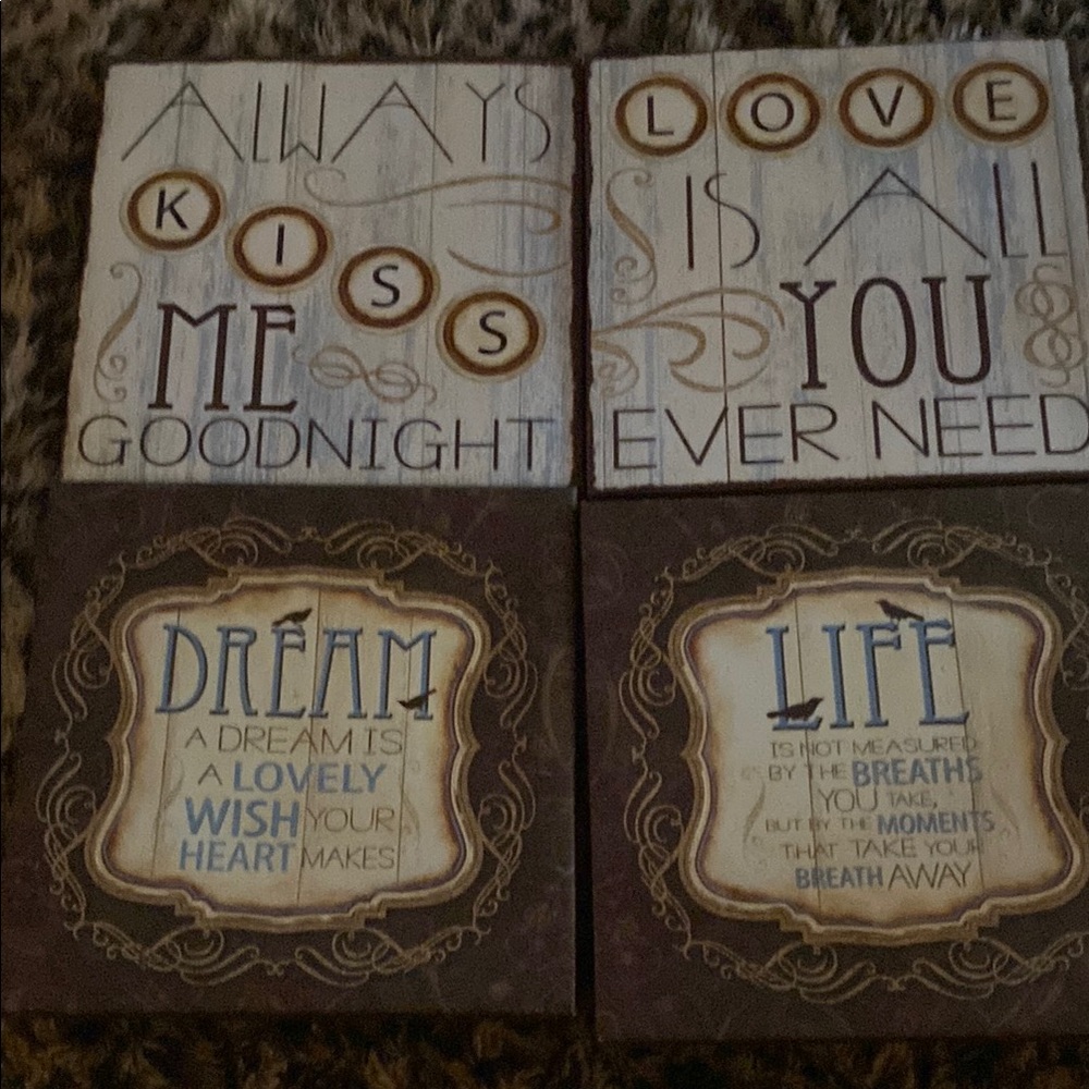 Inspirational Quote Wall Art Set of Four Like New Brown Blue 8 x8 each one